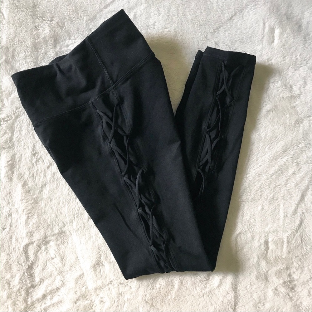 Lorna Jane Black Leggings with Side Mesh Detailing